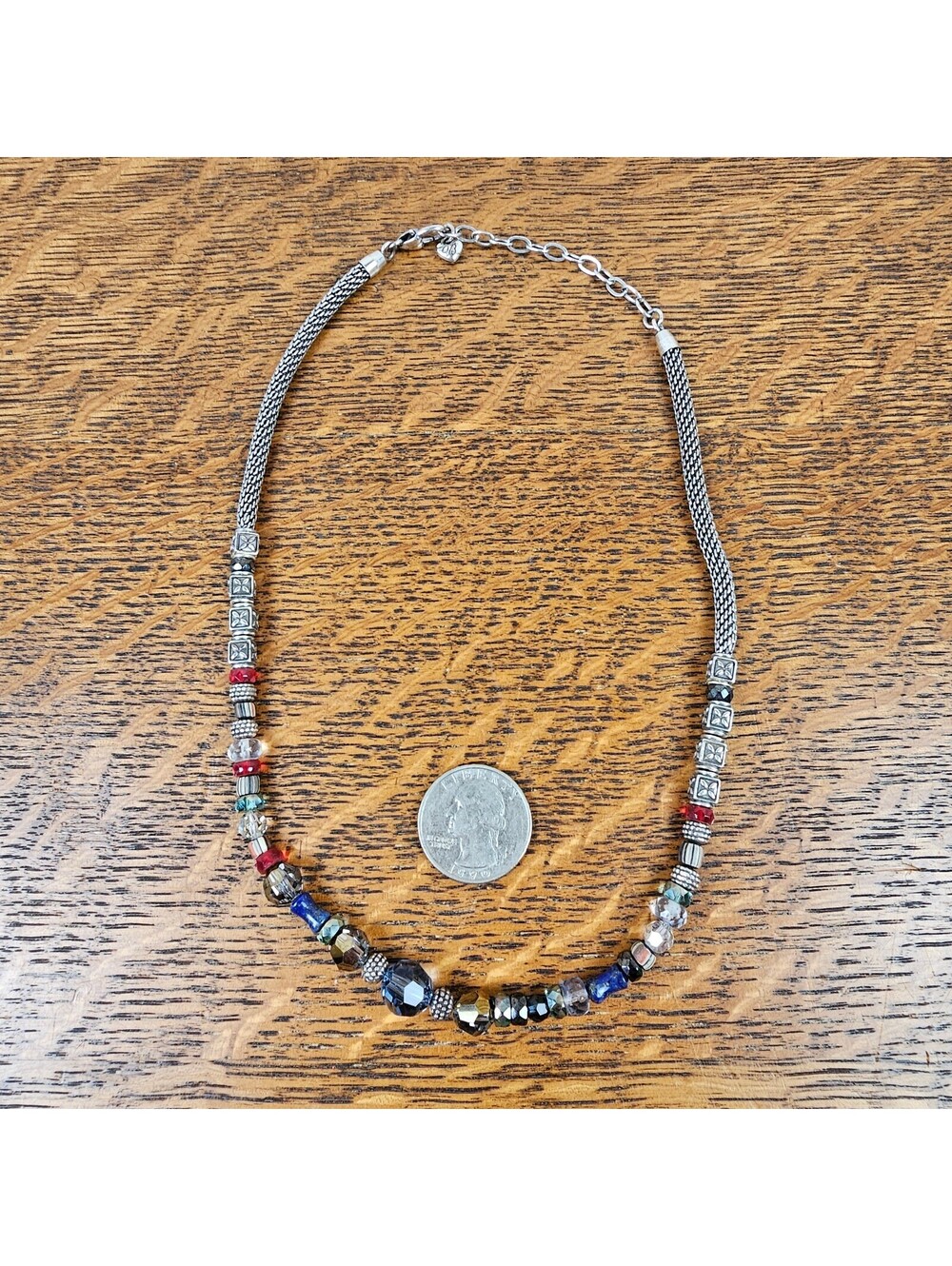 Brighton Silver Mesh Beaded Necklace Crystal Glass Multicolor 17-19 Inch - Picture 10 of 11